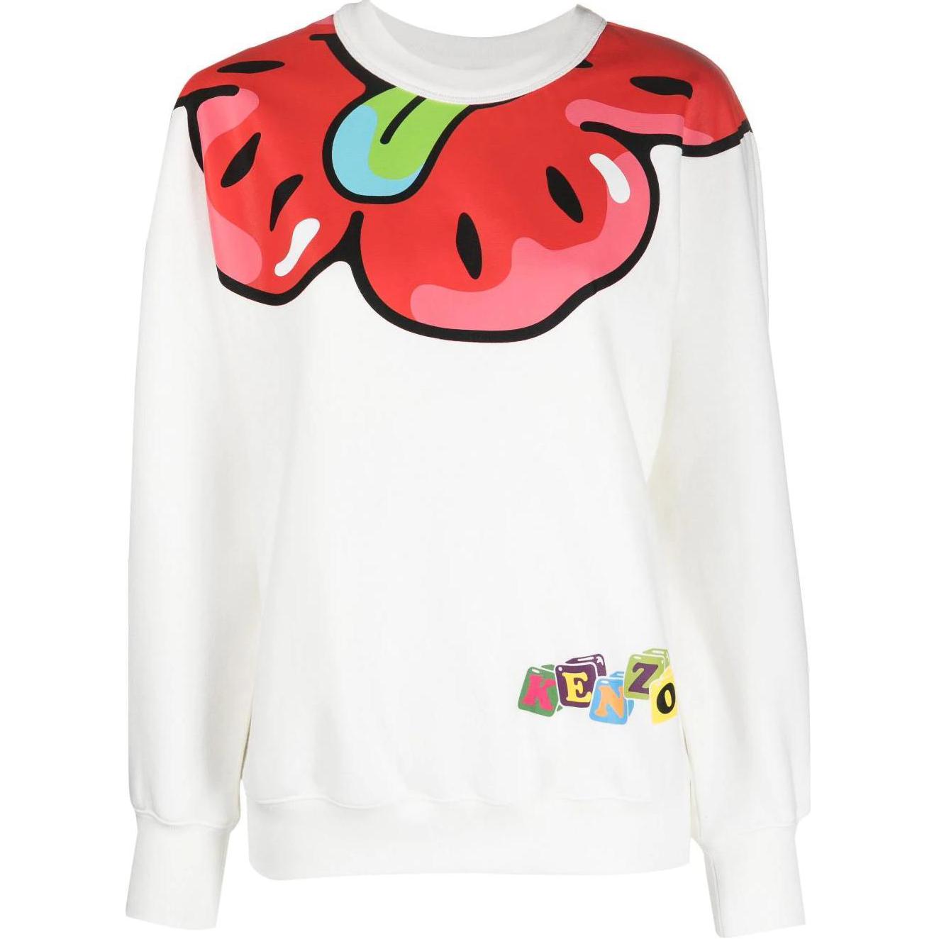 (Women) KENZO SS23  Cartoon Graphic Crewneck Pullover Sweatshirt White. FD52SW6574MB-02