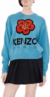 (W) KENZO SS23 花卉字母印花蓝色长袖毛衣 FD62PU4303LD-69 Purchase (W) KENZO SS23 花卉字母印花蓝色长袖毛衣 FD62PU4303LD-69