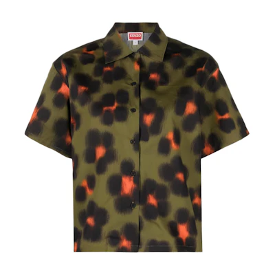 (Women) KENZO SS23 Green Leopard Print Shirt. FD52CH0819A3-50