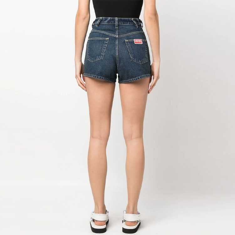 Shop (Women) KENZO SS23  High-Waist Mini Denim Shorts Indigo Blue FD52DS2246B2-DD