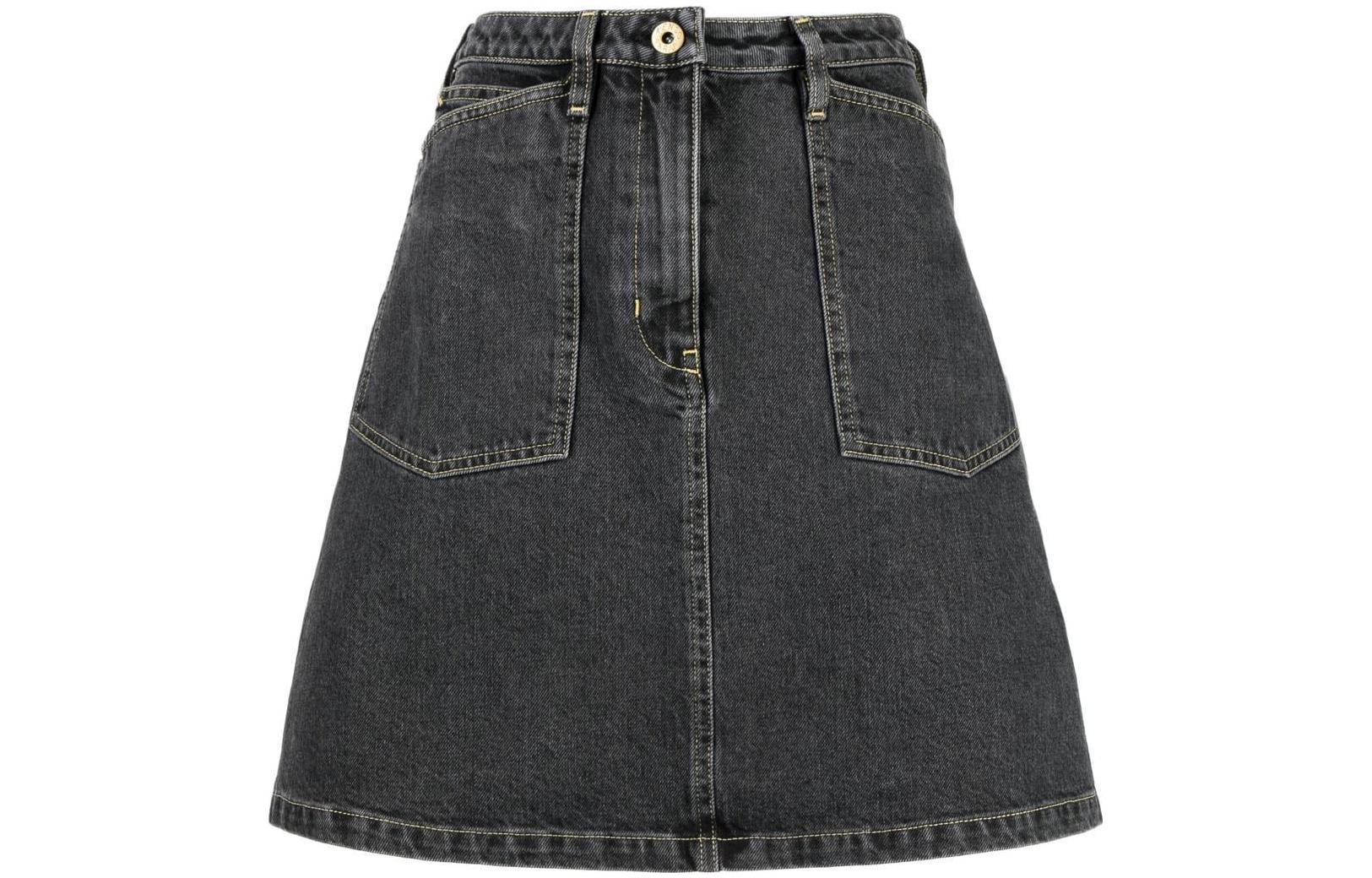 (Women) KENZO SS23  High-Waisted Bleached Denim Mini Skirt Dark Gray FD52DJ2696C2-88