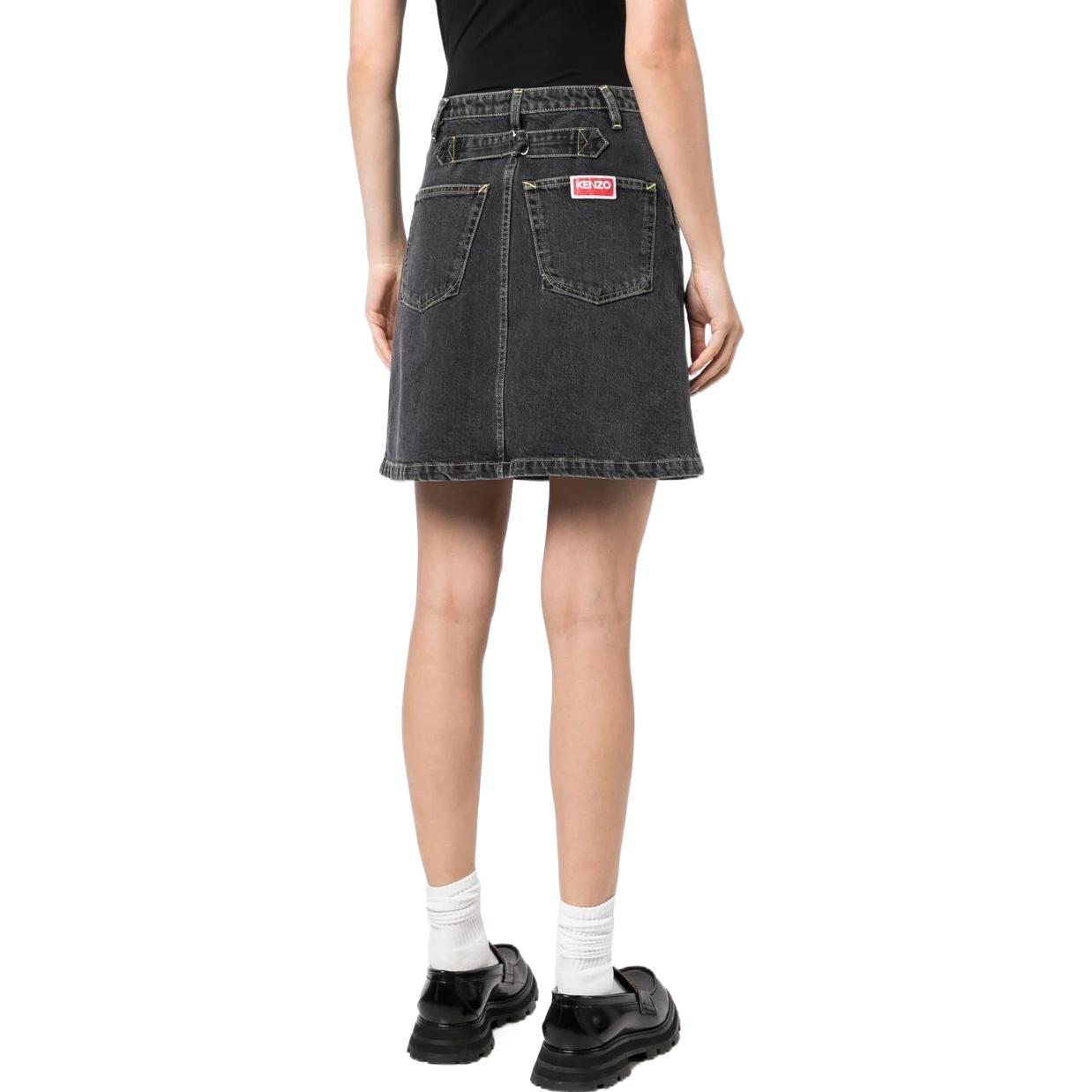 Shop (W) KENZO SS23 Skirt Denim Pendek Kelabu Gelap Pinggang Tinggi Bleach FD52DJ2696C2-88