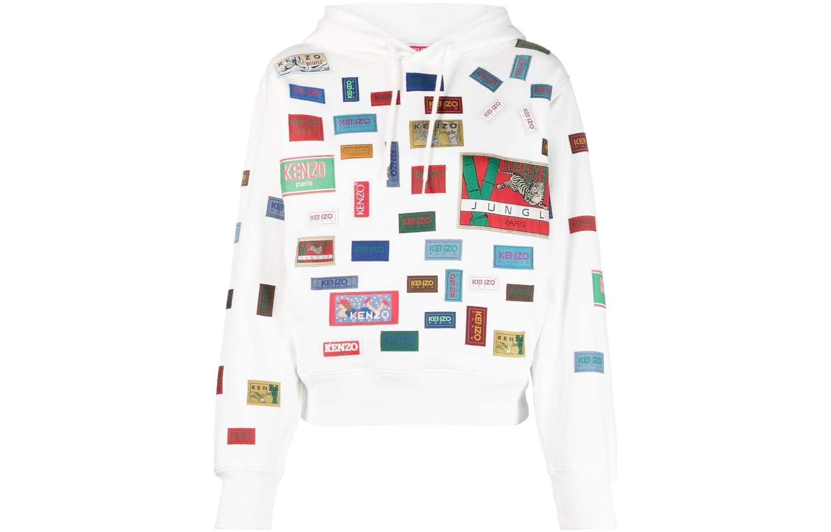 (Women) KENZO SS23  Logo Patch Hoodie - White FD52SW0154MQ-02
