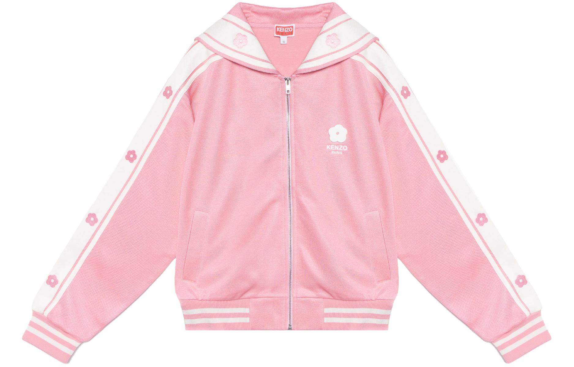 (Women) KENZO SS23  Pink Floral Embroidery Striped Zip-Up Jacket. FD52SW0284IE-30