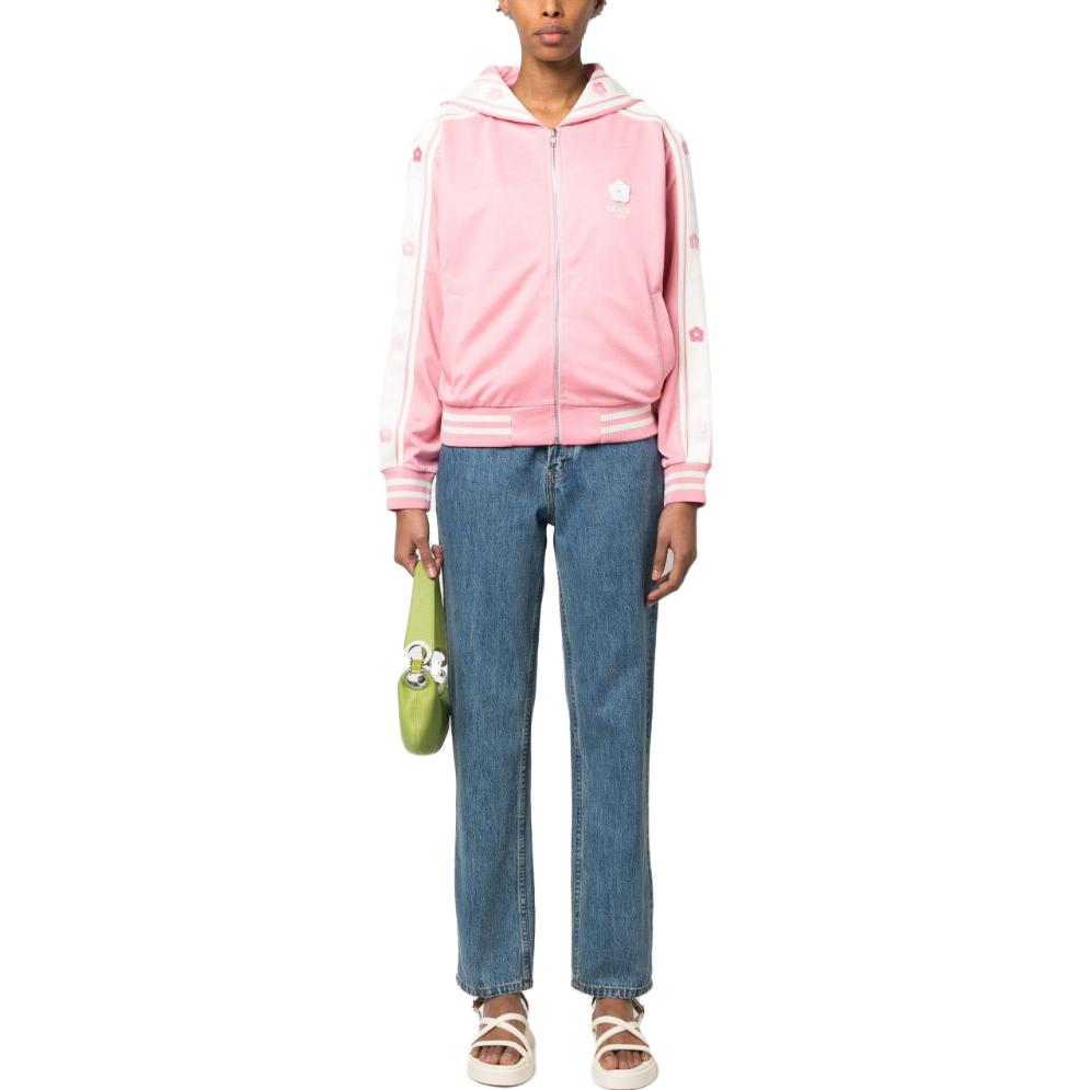 Shop (Women) KENZO SS23  Pink Floral Embroidery Striped Zip-Up Jacket. FD52SW0284IE-30
