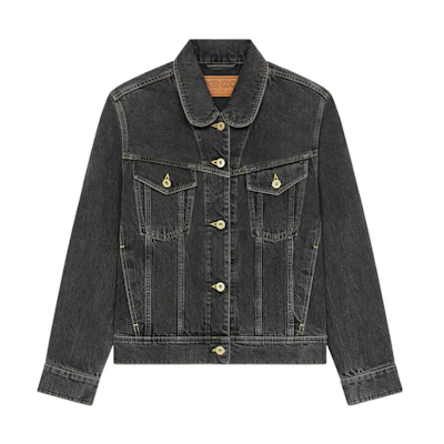 (Women) KENZO SS23 Solid Color Long Sleeve Denim Jacket in Dark Gray. FD52DV2356C2-BB