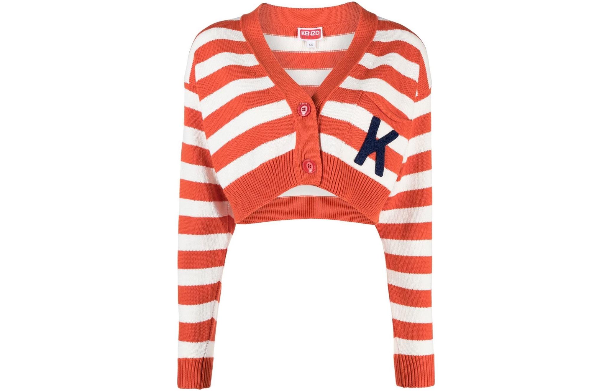 (Women) KENZO SS23  Striped Letter V-Neck Knit Top in Orange. FD52CA3563CG-21