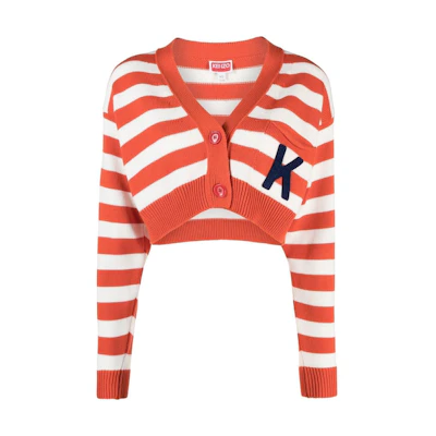 (Women) KENZO SS23 Striped Letter V-Neck Knit Top in Orange. FD52CA3563CG-21