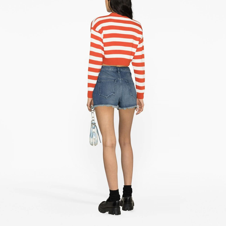 Shop (W) KENZO SS23 스트라이프 레터 V넥 니트 탑 오렌지. FD52CA3563CG-21