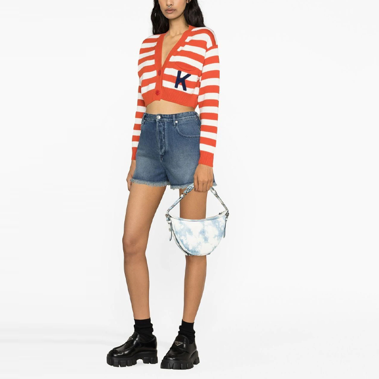 Purchase (W) KENZO SS23 스트라이프 레터 V넥 니트 탑 오렌지. FD52CA3563CG-21