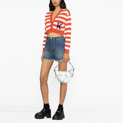 (W) KENZO SS23 스트라이프 레터 V넥 니트 탑 오렌지. FD52CA3563CG-21 Purchase (W) KENZO SS23 스트라이프 레터 V넥 니트 탑 오렌지. FD52CA3563CG-21