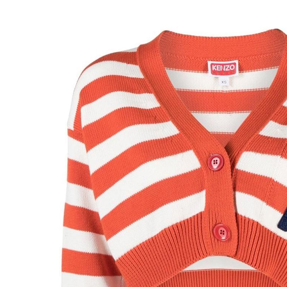 Details for (W) KENZO SS23 스트라이프 레터 V넥 니트 탑 오렌지. FD52CA3563CG-21