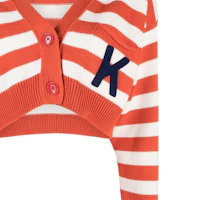 Sizing (Women) KENZO SS23 Striped Letter V-Neck Knit Top in Orange. FD52CA3563CG-21