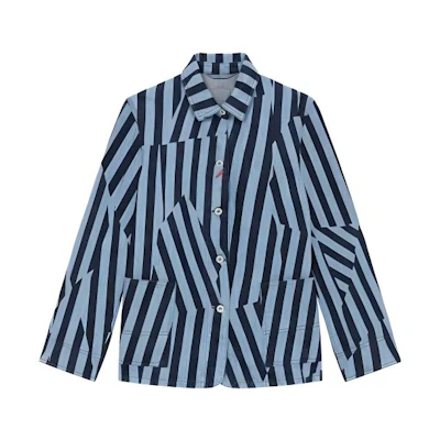 (Women) KENZO SS23 Striped Long-Sleeve Denim Jacket Blue. FD62DV2436R1-DM