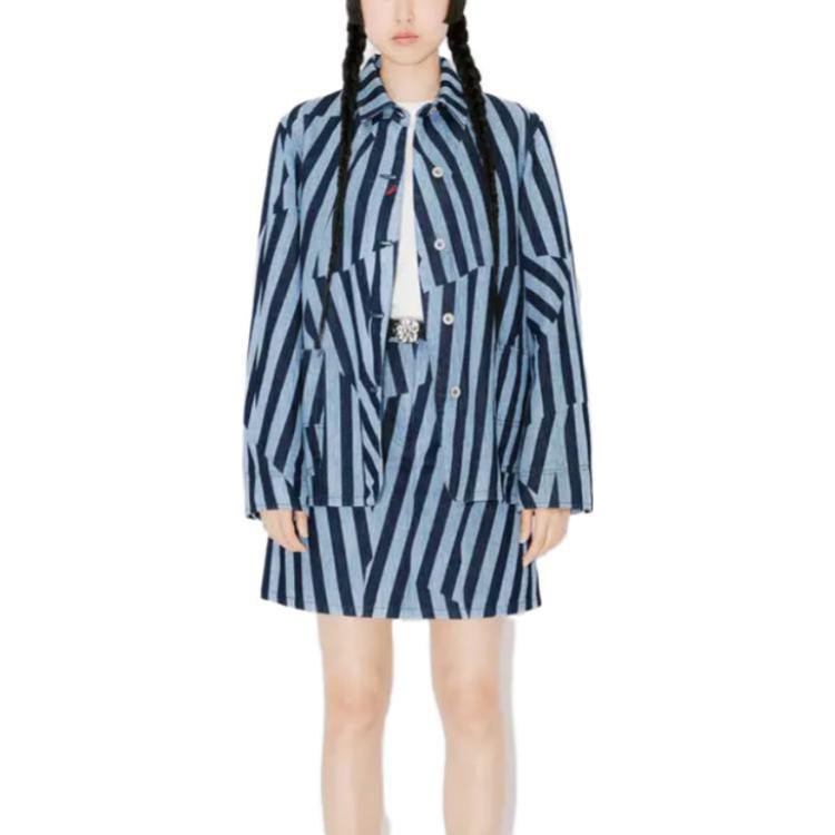 Shop (W) KENZO SS23 蓝色条纹长袖牛仔夹克. FD62DV2436R1-DM