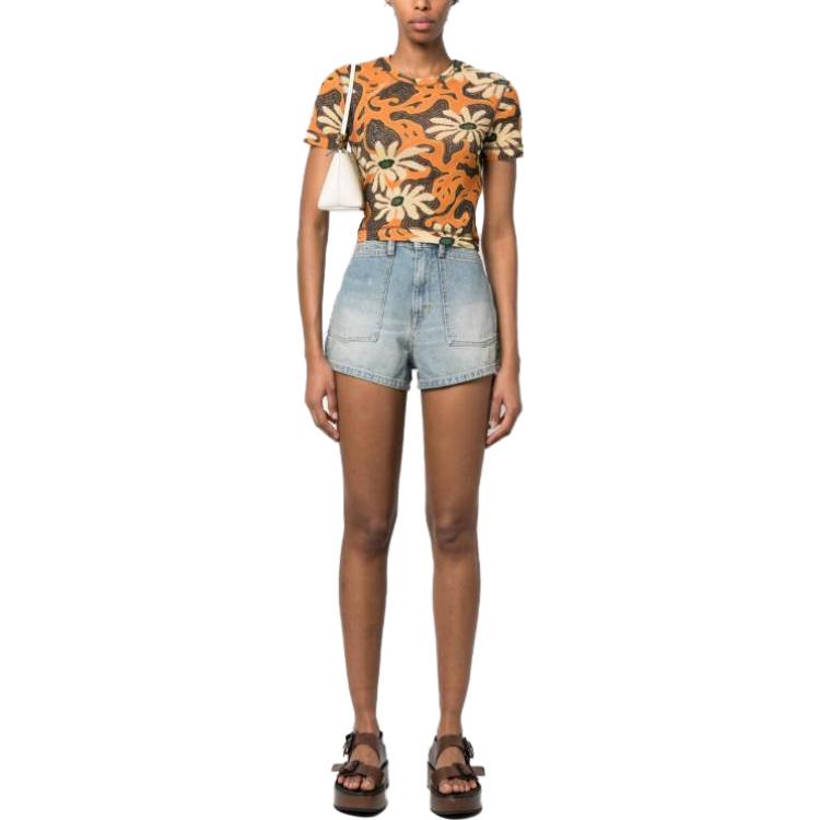 Shop (Women) KENZO SS23  Washed High-Waist Denim Shorts Light Blue. FD52DS2246B3-DY