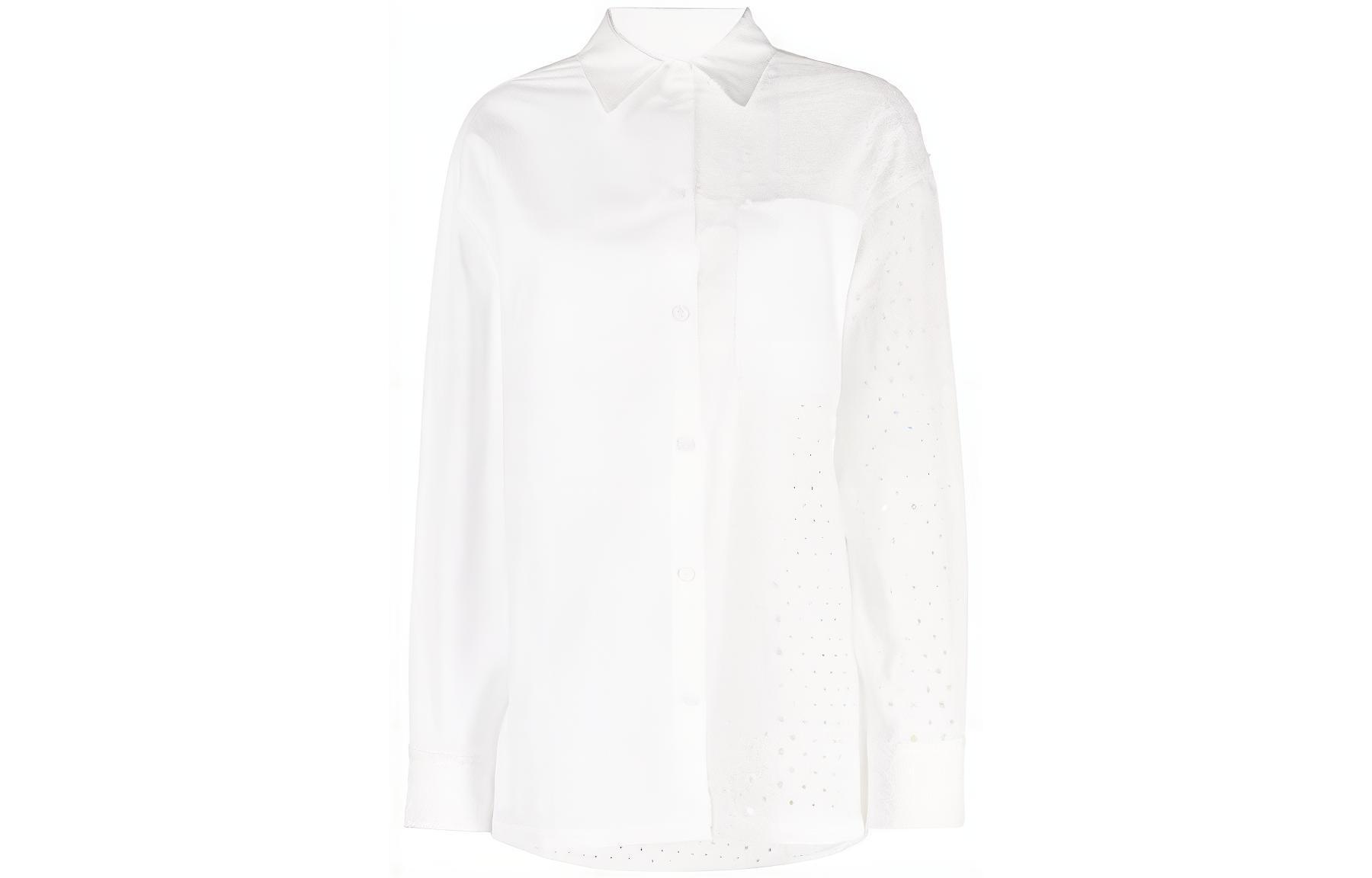 Order (W) KENZO SS23 Camisa Casual Blanca de Manga Larga con Detalles Recortados. FD52CH0789FG-02