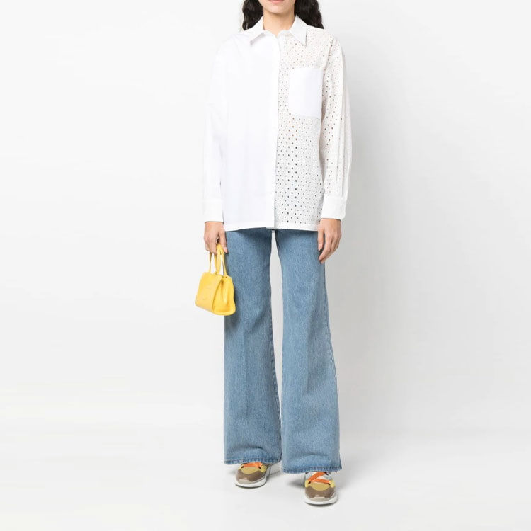 Lookbook (W) KENZO SS23 Camisa Casual Blanca de Manga Larga con Detalles Recortados. FD52CH0789FG-02