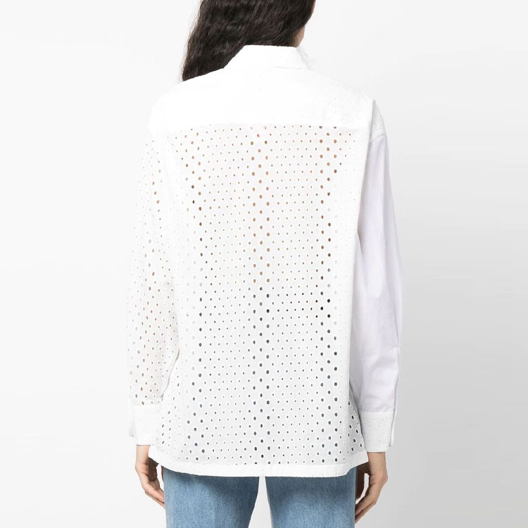 Shop (W) KENZO SS23 Camisa Casual Blanca de Manga Larga con Detalles Recortados. FD52CH0789FG-02