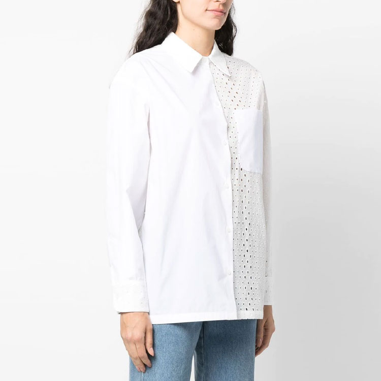 Purchase (W) KENZO SS23 Camisa Casual Blanca de Manga Larga con Detalles Recortados. FD52CH0789FG-02