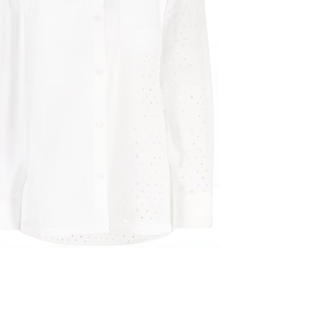 Sizing (W) KENZO SS23 Camisa Casual Blanca de Manga Larga con Detalles Recortados. FD52CH0789FG-02