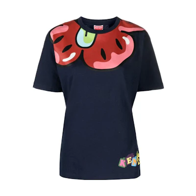 (Women) KENZO SS23 BOKE BOY Graphic Print Crewneck T-Shirt Blue Tee FD52TS0224SG-77