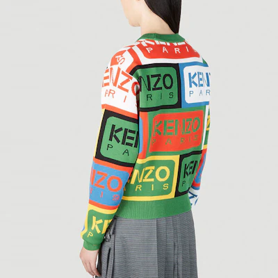 (Women) KENZO SS23 Colorblock Logo Print Knit Sweater Women Multicolor FD52PU3673CD-MU Details for (Women) KENZO SS23 Colorblock Logo Print Knit Sweater Women Multicolor FD52PU3673CD-MU