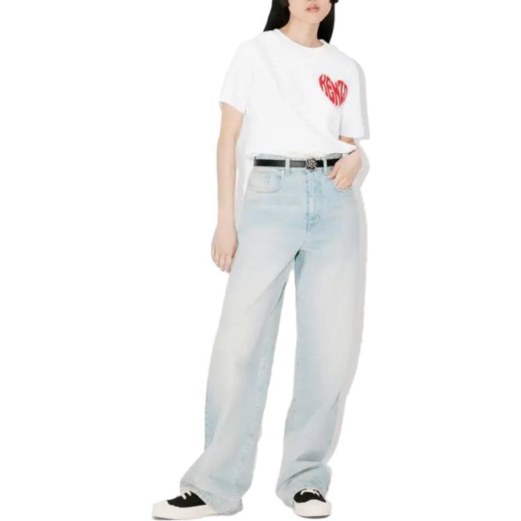 Shop (Women) KENZO SS23 Mid-Waist Straight Leg Jeans  Blue FD62DP2226B8-DS