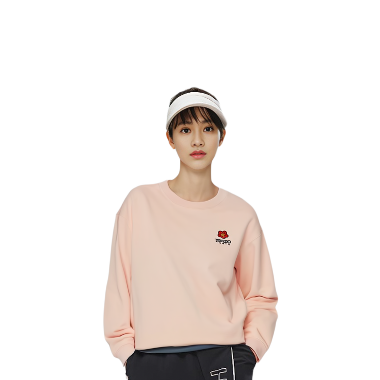 Purchase (W) KENZO SS23 Sweatshirt Wanita Pink Floral Bordir Lengan Panjang. FD52SW0404MF-34