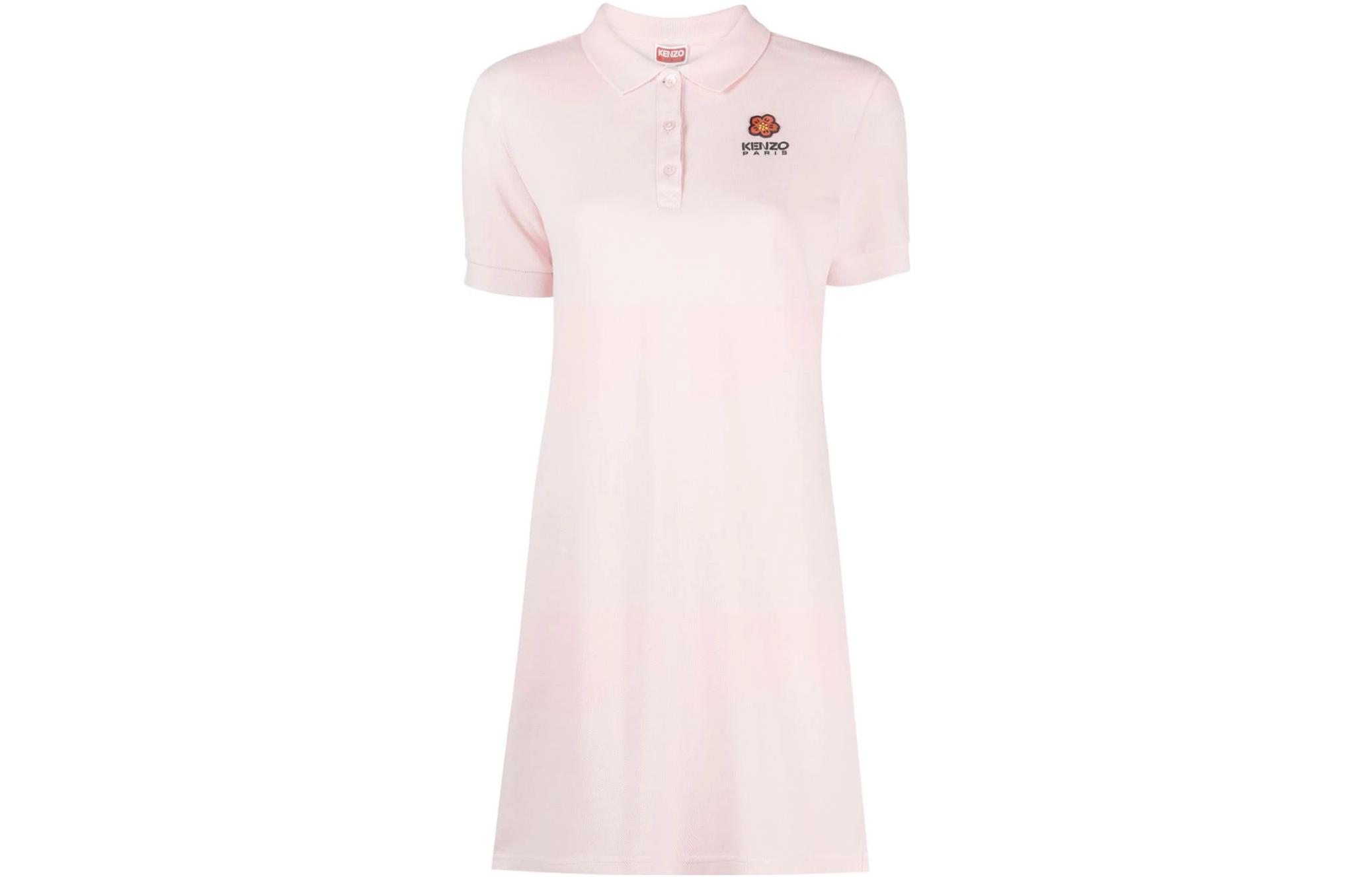 Order (W) KENZO SS23 女士粉色字母印花短袖翻领连衣裙 FC62RO7074PU-34