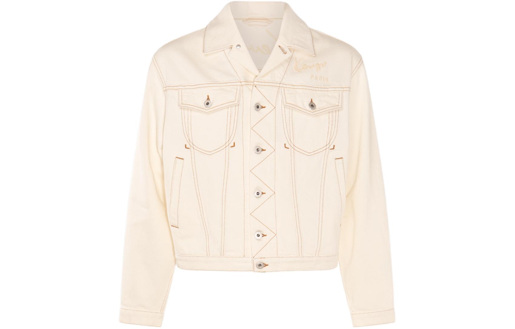 (Women) KENZO SS24  Beige Monochrome Letter Button-Up Long Sleeve Jacket FE55DV3026W4-WT