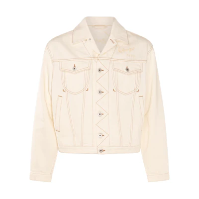 (Women) KENZO SS24 Beige Monochrome Letter Button-Up Long Sleeve Jacket FE55DV3026W4-WT