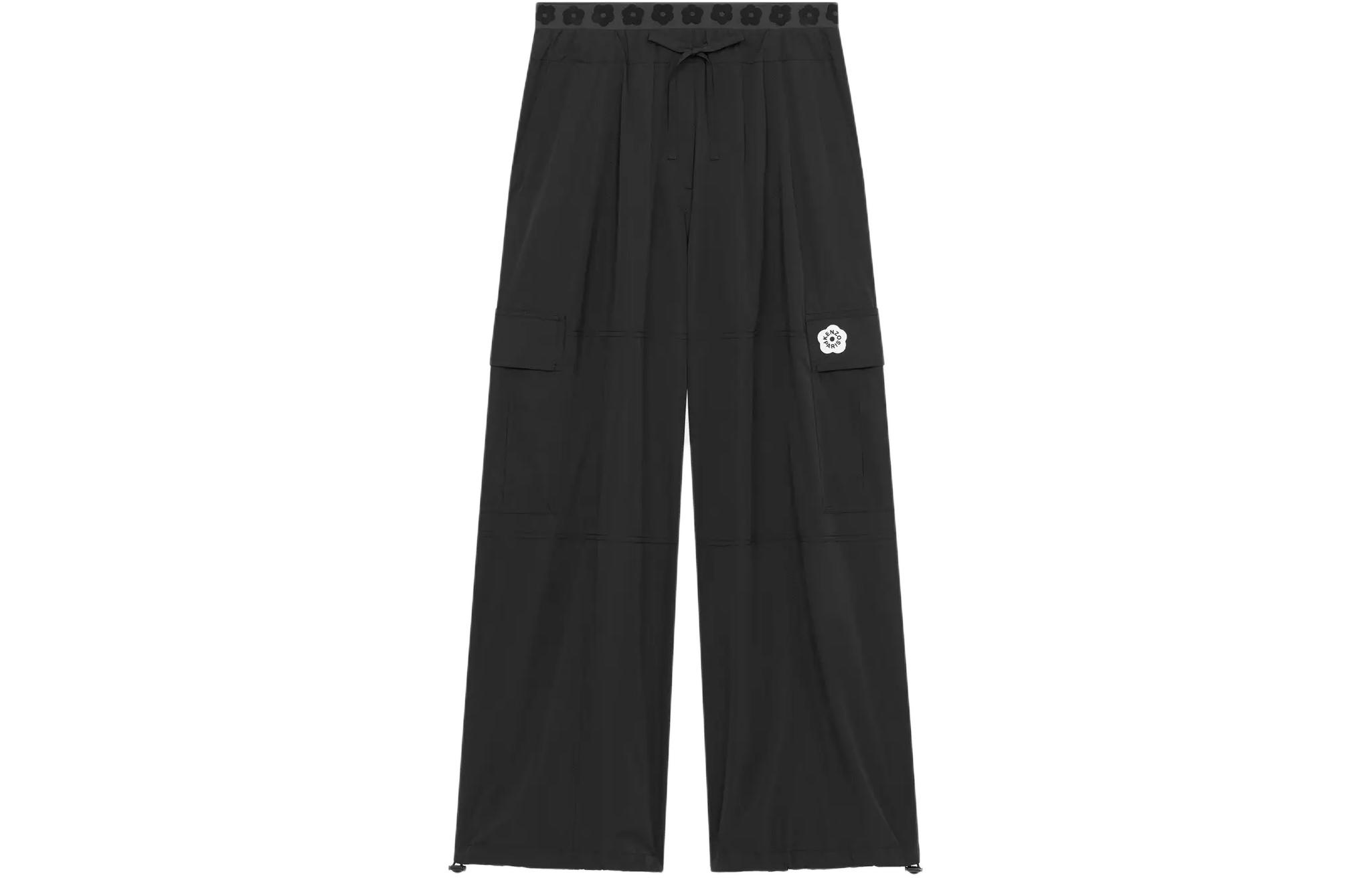 (Women) KENZO SS24  Black Elastic Straight Leg Pants with Sakura Pattern. FE52PA0879FI-99