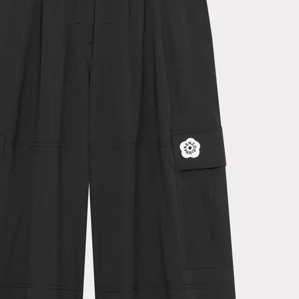 Sizing (Women) KENZO SS24  Black Elastic Straight Leg Pants with Sakura Pattern. FE52PA0879FI-99