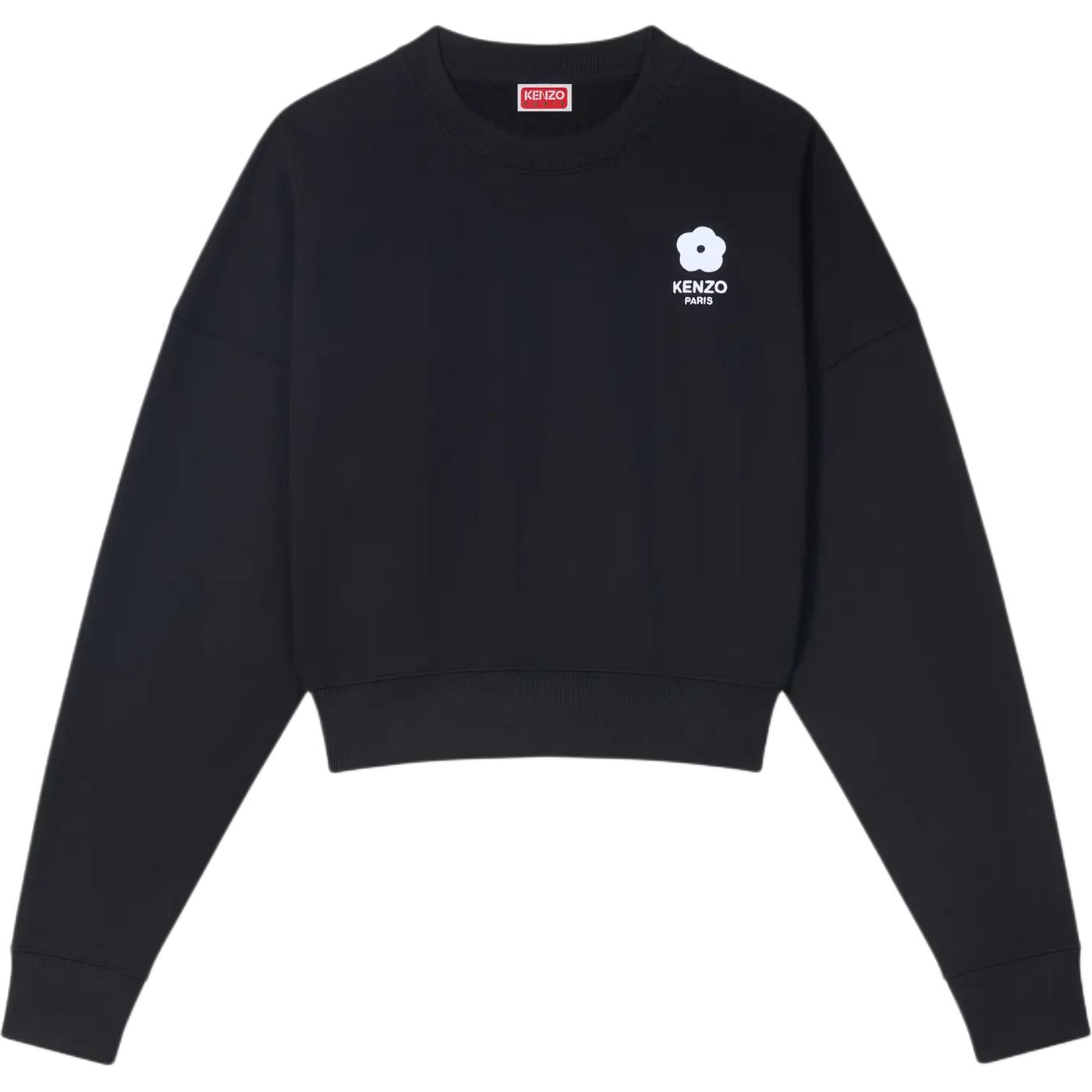 (Women) KENZO SS24  Black Floral Embroidered Cropped Crewneck Sweatshirt FE62SW1664MI-99J