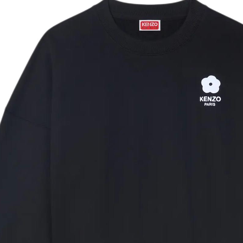 Shop (Women) KENZO SS24  Black Floral Embroidered Cropped Crewneck Sweatshirt FE62SW1664MI-99J