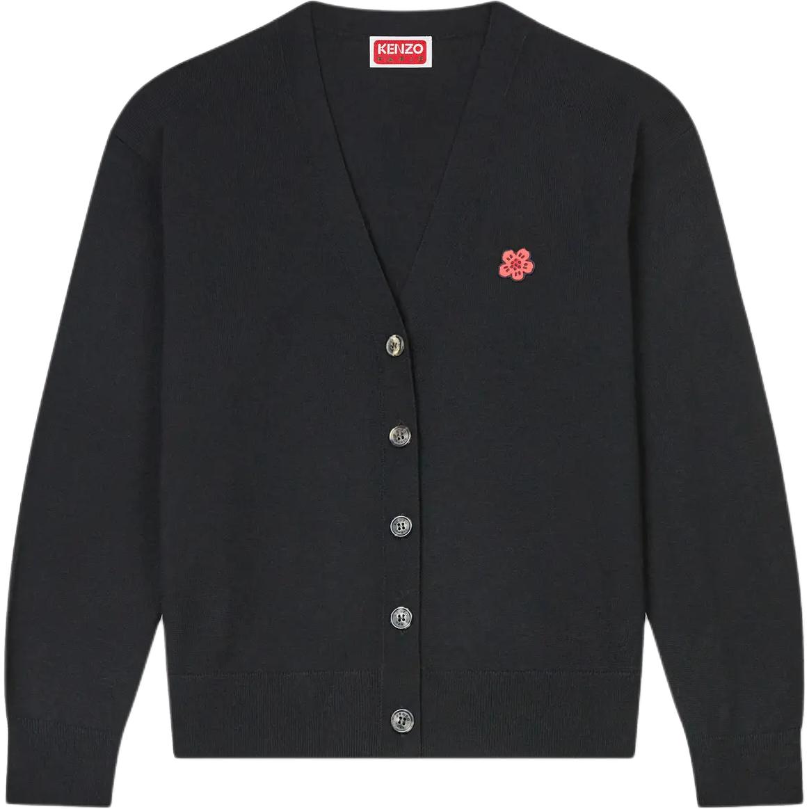 (Women) KENZO SS24  Black Floral Embroidered V-Neck Cardigan Sweater. FE62CA4753LB-99J