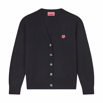 (Women) KENZO SS24 Black Floral Embroidered V-Neck Cardigan Sweater. FE62CA4753LB-99J