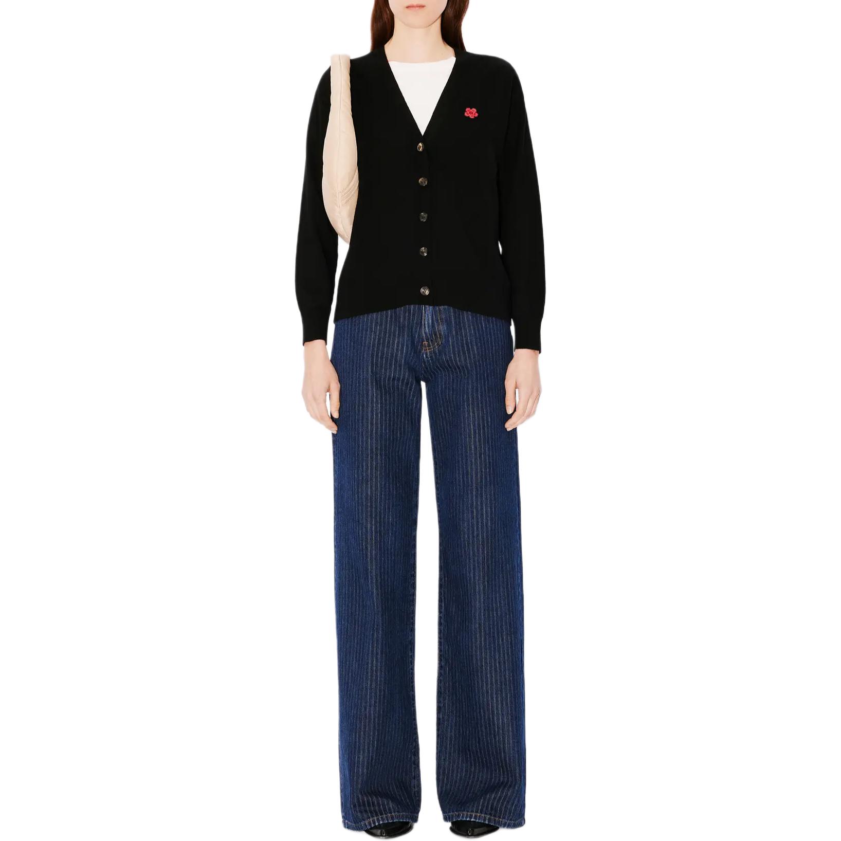 Shop (W) KENZO 2024春夏 黑色花卉刺绣V领开衫毛衣。 FE62CA4753LB-99J