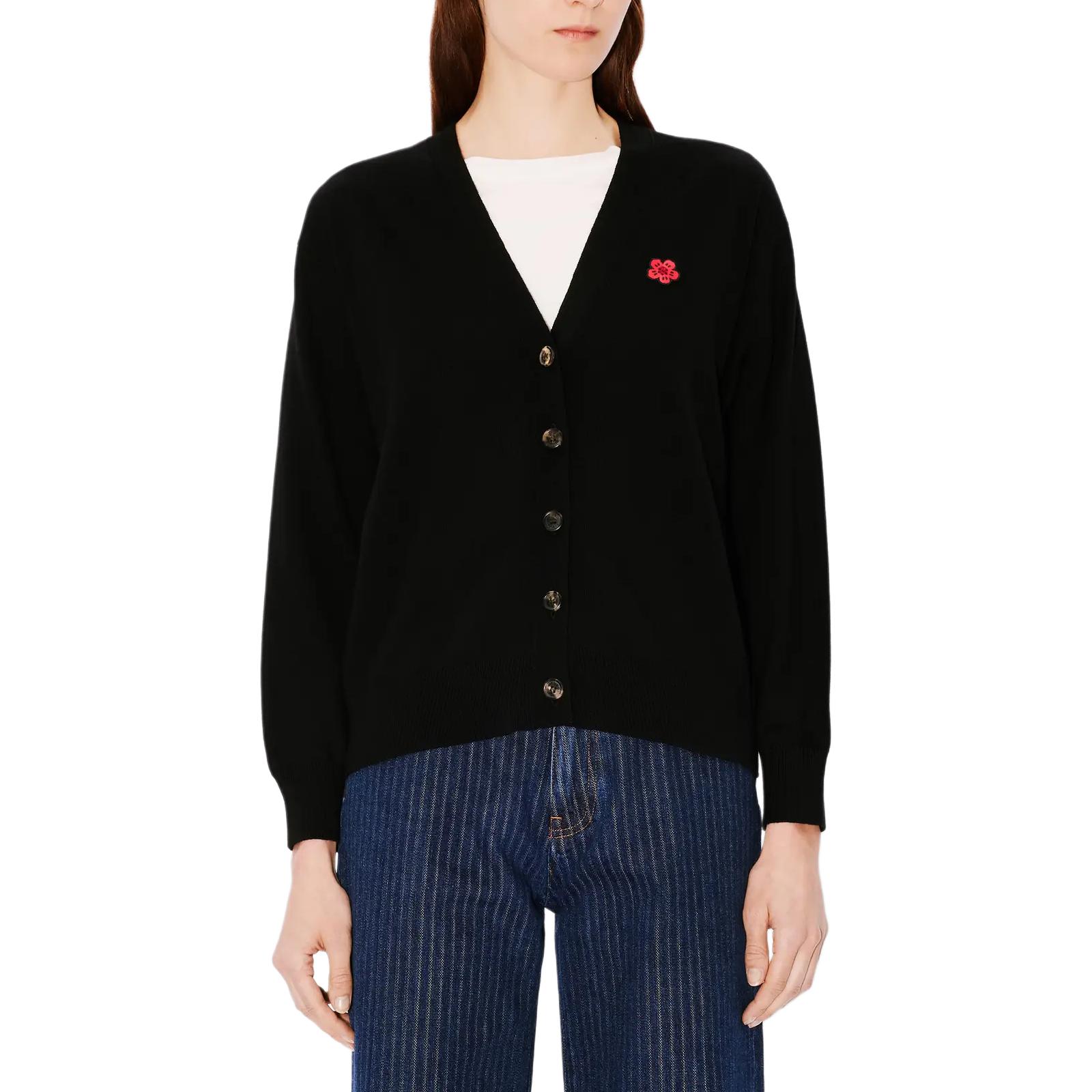 Purchase (W) KENZO 2024春夏 黑色花卉刺绣V领开衫毛衣。 FE62CA4753LB-99J