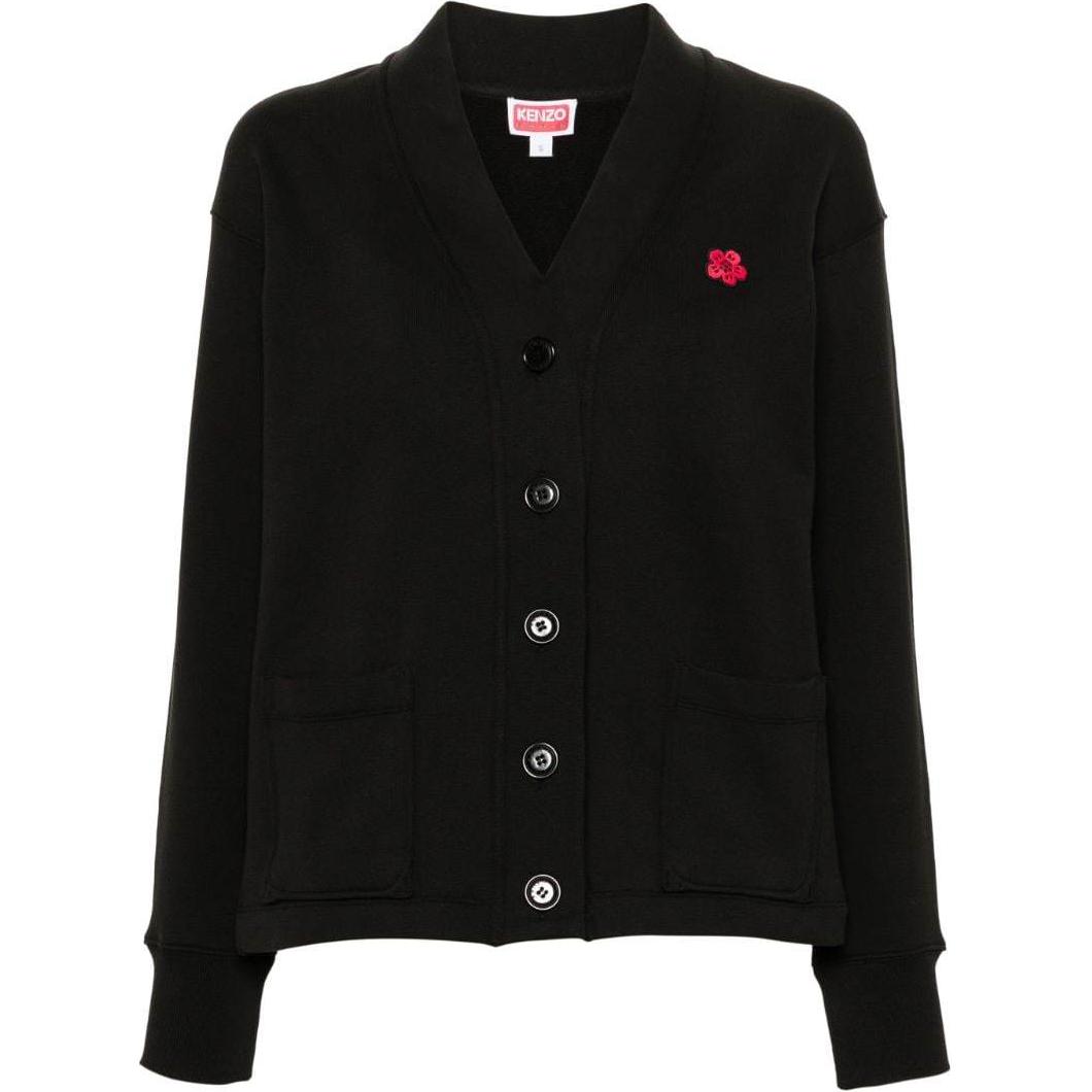 (Women) KENZO SS24  Black V-Neck Button-Up Loose Knit Cardigan with Logo Design FE62SW1644MT-99J