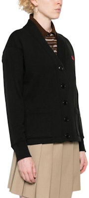 (Women) KENZO SS24 Black V-Neck Button-Up Loose Knit Cardigan with Logo Design FE62SW1644MT-99J Purchase (Women) KENZO SS24 Black V-Neck Button-Up Loose Knit Cardigan with Logo Design FE62SW1644MT-99J