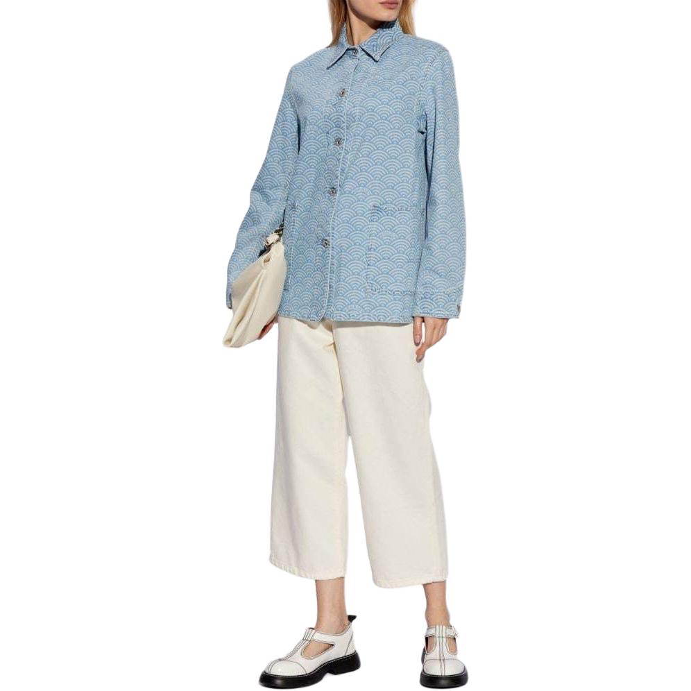 Purchase (W) KENZO SS24 Jaket Denim Biru dengan Cetakan Logo dan Rekaan Colorblock. FE52DV2436K4-DT