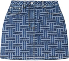 (Women) KENZO SS24 Blue Mid-Rise Mini Skirt with Woven Print and Buttons. FE62DJ2806J3-DS (Women) KENZO SS24 Blue Mid-Rise Mini Skirt with Woven Print and Buttons. FE62DJ2806J3-DS