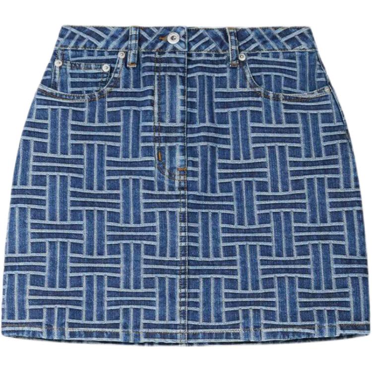 Order (W) KENZO SS24 ブルー ミッドライズ ミニスカート ウーブンプ リント ボタン付き FE62DJ2806J3-DS