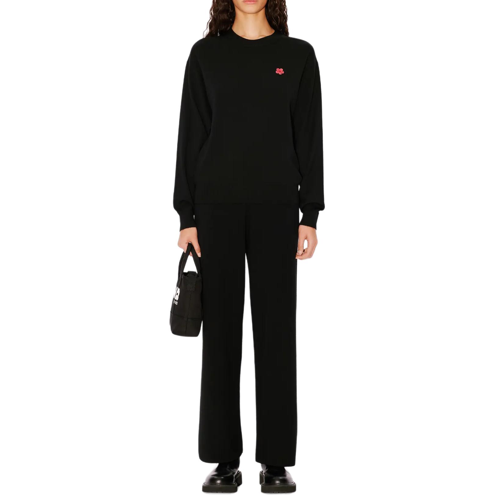 Shop (W) KENZO SS24 Sweater Hitam Bordir Bunga Crewneck FE62PU4893LB-99J