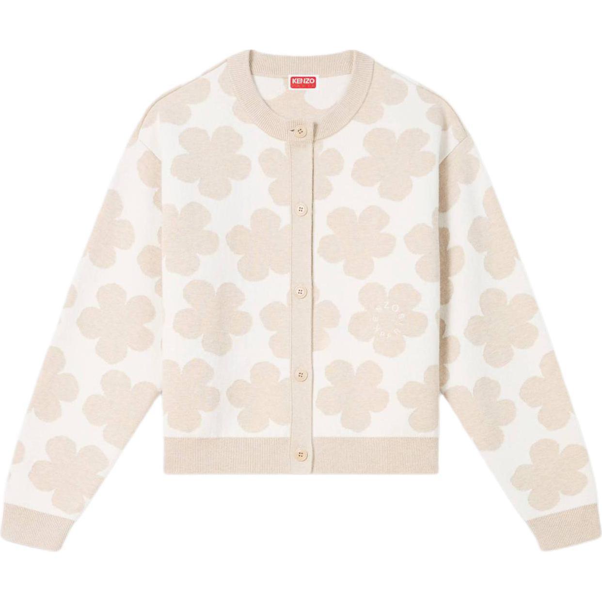 (Women) KENZO SS24  Floral Embroidered Knit Cardigan Gray White Long Sleeve FE62CA4733CN-02