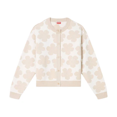(Women) KENZO SS24 Floral Embroidered Knit Cardigan Gray White Long Sleeve FE62CA4733CN-02