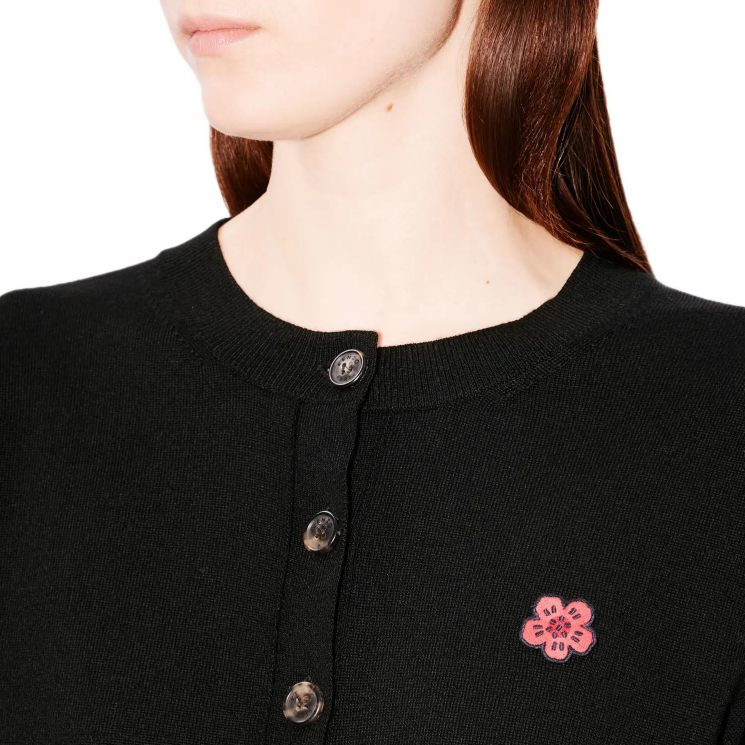 Sizing (W) KENZO SS24 Cardigan Hitam Lengan Panjang Bordir Bunga Knit. FE62CA4763LB-99J