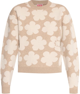 (Women) KENZO SS24 Floral Embroidered Knit Long-Sleeve Sweater in Beige. FE62PU4873CN-11 Order (Women) KENZO SS24 Floral Embroidered Knit Long-Sleeve Sweater in Beige. FE62PU4873CN-11